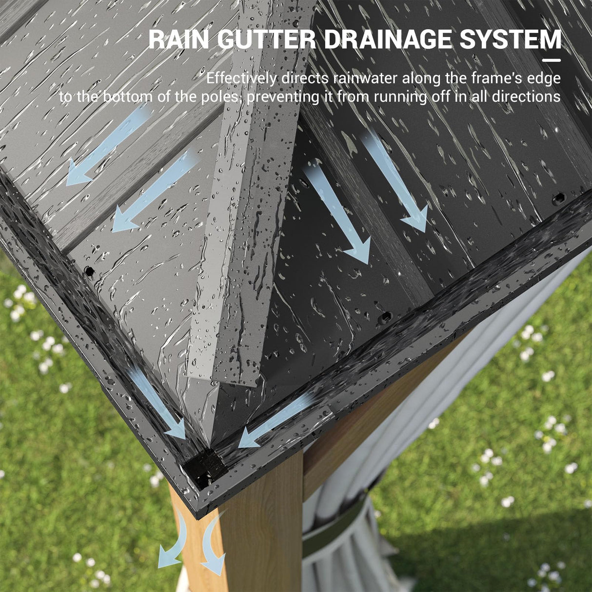 UDPATIO 12' x 16' Hardtop Gazebo, Wood Grain Finish Aluminum Frame Outdoor Gazebo with Galvanized Steel Double Roof, Metal Gazebo Canopy with Curtain and Netting for Patio, Deck and Lawn, Beige UDPATIO