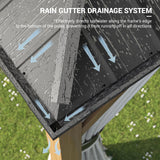 UDPATIO 12' x 16' Hardtop Gazebo, Wood Grain Finish Aluminum Frame Outdoor Gazebo with Galvanized Steel Double Roof, Metal Gazebo Canopy with Curtain and Netting for Patio, Deck and Lawn, Beige UDPATIO