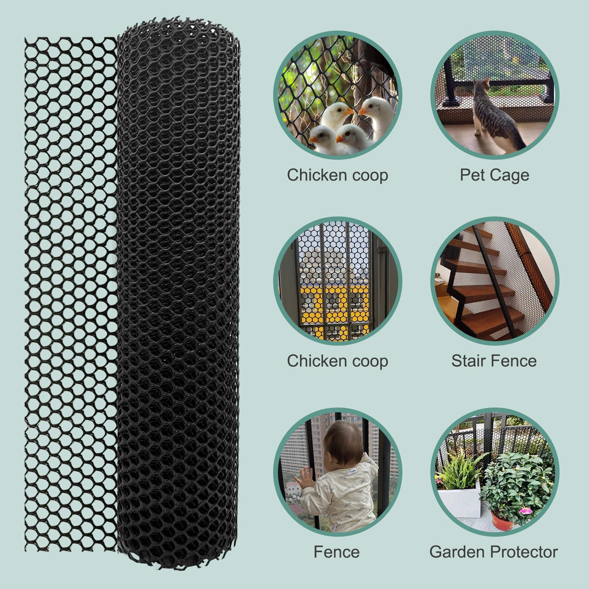 Chicken Plastic Wire Fencing Mesh - Heavy-Duty Plastic Chicken Black Wire Fence Mesh for Gardening, Barrier Netting, Poultry Dogs Rabbit Fencing (Black, 15.7IN x 33FT) SKWIRRLE