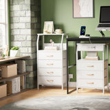 Furnulem Night Stand with Charging Station, 28.3 Inch Tall Bedside Table with PVC Drawers, End Table with USB Ports and Outlets, 3 Fabric Drawer Storage Nightstand for Bedroom, 3 Ways to Use, White Furnulem