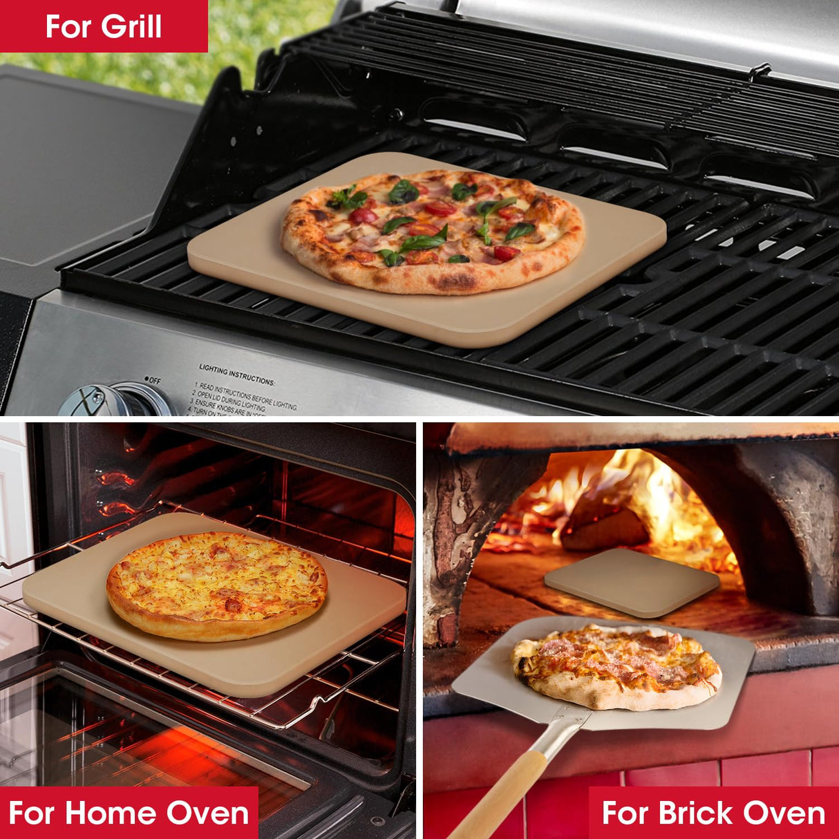 Unicook Pizza Stone for Oven and Grill, 15 Inch Large Baking Stone, Heavy Duty Cordierite Bread Pizza Pan, Thermal Shock Resistant Cooking Stone for Pizza, Bread, Cookie and More Unicook