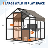 Aluminum Extra Large Catio Outdoor Cat Enclosure for Multiple Cats, Catio Large Cat Run, Cats Run Enclosure Walk in Kitten Condo with Channels, Side Door, UV Proof Cover, Huge Condo, Platform Reljofum