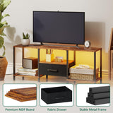 JARHETUN TV Stand with LED Lights, Entertainment Center with Open Shelves and Fabric Drawer, Media Console for 55 Inch TV, Television Stands, Living Room Furniture, Bedroom, Rustic Brown JARHETUN