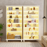 Tribesigns 69-Inch LED Bookcase with 9-Tiers and Solid Wood Legs in White Tribesigns