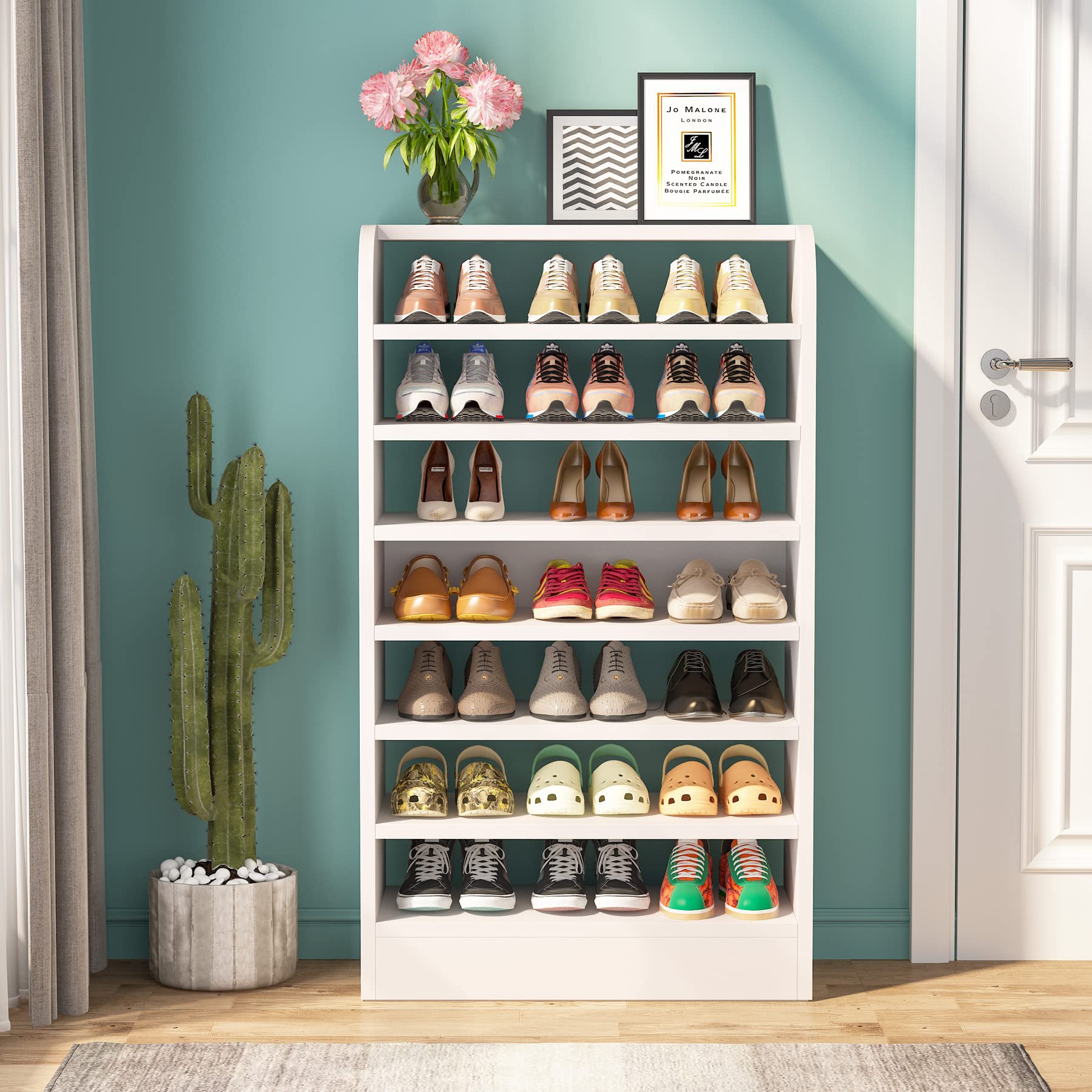 Tribesigns Shoe Rack, 8-Tier Tall Shoe Shelf, Wooden Shoe Storage Cabinet, White - WoodArtSupply