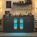 kepptory Large Kitchen Island with Storage, Kitchen Island with Trash Can & Adjustable Shelves & Drawers & LED Light, Kitchen Pantry Storage Cabinet for Home Office Use (Black, 13" D x 54" W x 32" H) kepptory