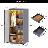 Wardrobe-Storage Cabinet With Human Sensor Design - Side Cabinet with LED Lighting - Organizer Armoire have 2 Drawers&6 Shelfs - Wardrobe With 2 Acrylic Door - Closet for Bedroom Furniture-Grey FREDEES