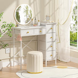 Vanity Desk No Mirror, Small White Vanity Desk, Makeup Girls Vanity Table with 6 Storage Drawers, Dressing Table for Small Spaces, Compact Vanity with Iron Hook for Bedroom, 33.07"L x 12.6"W x 33.07"H DAOUTIME