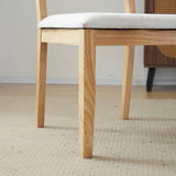 VINGLI Beige Woven Wooden Dining Chairs Set of 2,Armless Mid Century Modern Desk Chairs with Rivet&Foot Pegs,Upholstered Farmhouse Comfy Chair No Wheels for Dining Room,Living Room,Kitchen,Oak,Suede VINGLI