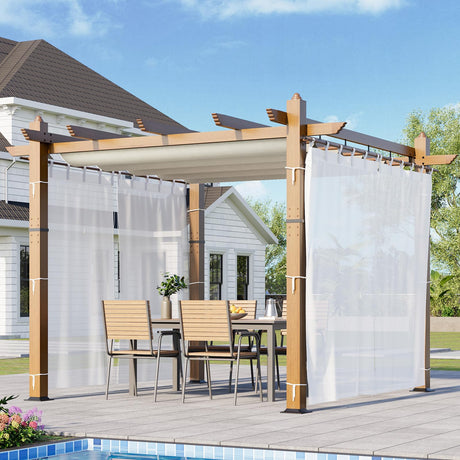 10x10 Ft Outdoor Pergola Aluminium Pergola with Retractable Roof & Side Mesh Screen, Upgraded Faux Wood Grain Modern Metal Patio Gazebo for Deck, Backyard Garden, Porch, Grape Trellis, Beige + White GustoWave