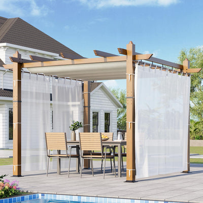 10x10 Ft Outdoor Pergola Aluminium Pergola with Retractable Roof & Side Mesh Screen, Upgraded Faux Wood Grain Modern Metal Patio Gazebo for Deck, Backyard Garden, Porch, Grape Trellis, Beige + White