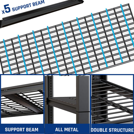 PMKES 67" W Garage Shelving Heavy Duty, 67" W x 24" D x 84" H, Adjustable 5 Tier Metal Shelves, Commercial Metal Shelf Rack, Industrial Shelving PMKES