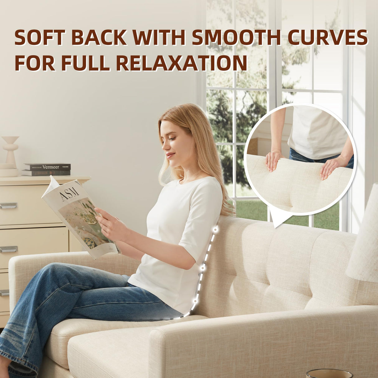 Tbfit 65" W Loveseat Sofa, Mid Century Modern Decor Love Seat Couches for Living Room, Button Tufted Upholstered Small Couch for Bedroom, Solid and Easy to Install Love Seats Furniture, Beige Tbfit