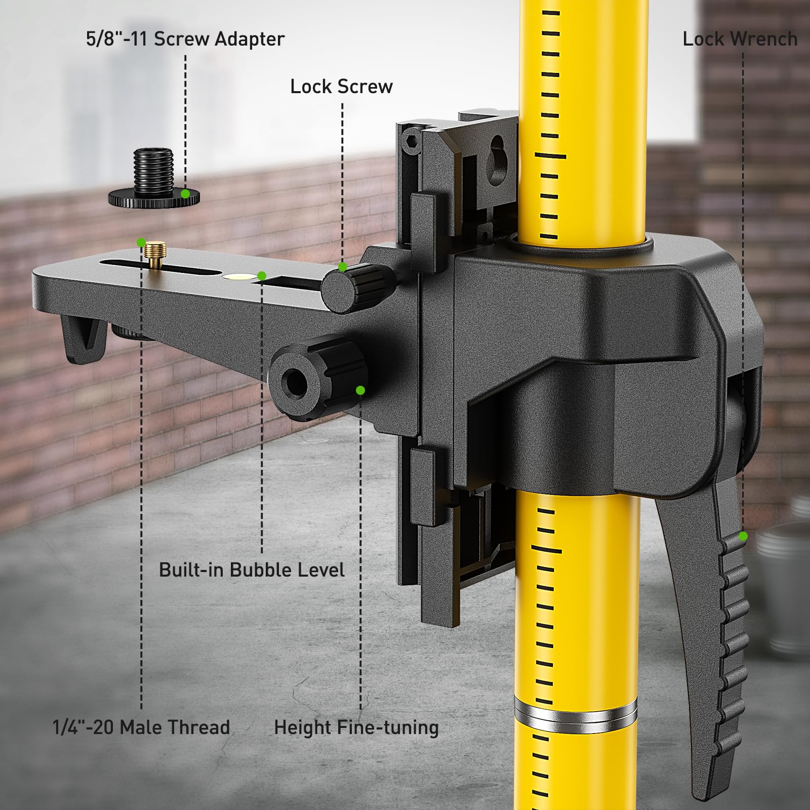 Huepar 12 Ft./3.7M Professional Laser Level Pole with Tripod and 1/4-Inch by 20-Inch Laser Mount for Rotary and Line Lasers, Adjustable Telescoping Laser Pole with 5/8"-11 Threaded Adapter-LP - WoodArtSupply