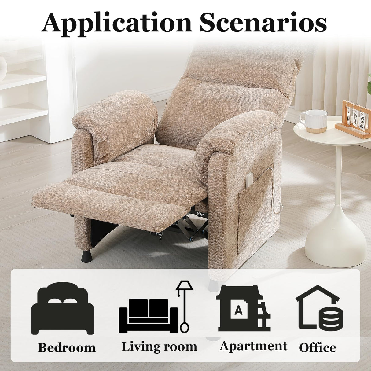 Chenille Power Recliner Chair for Living Room Bedroom|Electric|Remote Control|Side Pockets|Small|Adults (Brown) Anwick