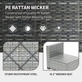 6 Piece Outdoor Patio Furniture Set with Coffee Table, Rattan Deck Conversation Sofa Set, All-Weather Sectional Rattan Sofa with Glass Top Coffee Table, Poolside, Garden, Porch, Grey + Beige GAOMON