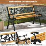 Tangkula Outdoor Garden Bench Park Bench, Patio Iron Bench Chair with Cast Iron & Hardwood Structure, Weather Proof Porch Loveseat, Perfect for Backyard, Deck, Lawn, Poolside Tangkula