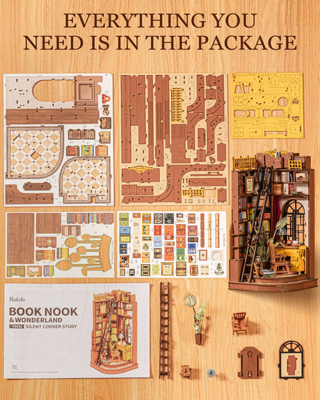 Rolife DIY Book Nook Kit Silent Corner Study, 3D Puzzles Creative British Bookend Bookshelf Decor for Adults, Tiny House Miniature Kits Model Building Kits, DIY Crafts/Gifts for Teens & Book Lovers Rolife