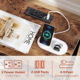 SUPERJARE Nightstand Set of 2, Bed Side Tables with Charging Station, Adjustable Fabric Drawer, Night Stand for Bedroom, 3-Tier Storage End Tables, for Living Room, Rustic Brown SUPERJARE