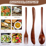 Wooden Cutlery Set For Dinner, Kitchen Flatware Tableware Utensil Set Includes Spoon, Fork, Knife (12 Pieces) Geiserailie