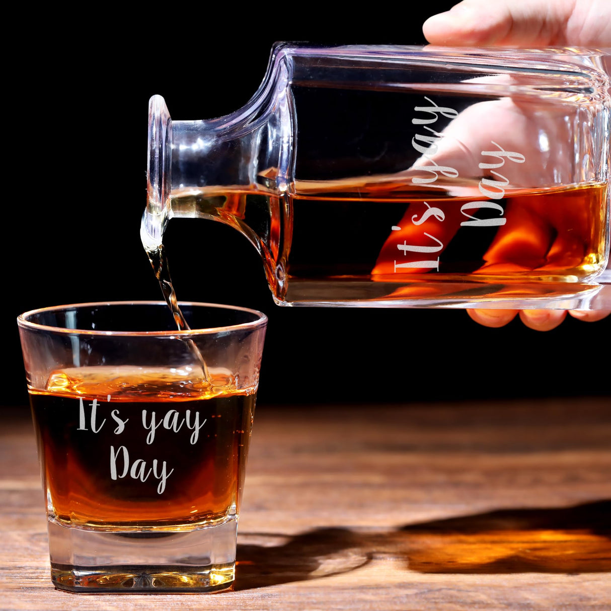 Personalized Whiskey Decanter Set with Photo, Logo or Text, Custom Engraved Liquor Decanter with whiskey glasses, Customized Gifts for Men, Dad, Birthday & Retirement with Wood Gift Box (Text or Logo) Yay! Personalized Gifts