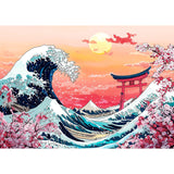 Lxmsja Cherry Blossom Diamond Art Kits for Adults, Great Wave DIY Full Drill Diamond Painting Kits for Beginners, 5D Gem Art Crafts for Adults, Home Wall Decor 16x12 inch Lxmsja