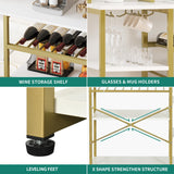 YITAHOME Kitchen Microwave Stand Bakers Rack Coffee Bar with Power Outlet, 39 Inch Large Freestanding Tall Dining Room Storage Shelves for Wine Liquor with Cup Holder, White Gold YITAHOME