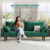 DWVO 68" Loveseat Sofa, Velvet Fabric Sofa Couch for Small Space, Modern Loveseat with Button Tufted Seat and Side Storage Pockect, 3 Seater Couch for Living Room Bedroom, 2 Pillows Included, Green DWVO
