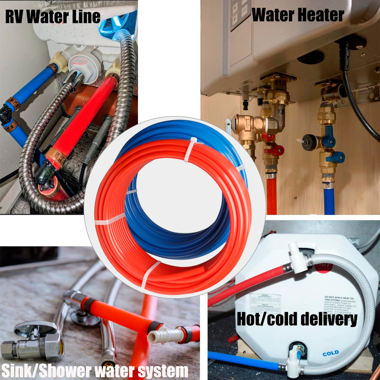 WHK PEX Pipe 1/2" Inch PEX Tubing Plumbing Pipe 2x100ft Pex-b Pipe Blue & Red Each 100ft for Cold and Hot Water WHK