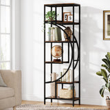 Celaform Geometric Bookshelf, 70.9" Tall Bookcase with 7-Shelf Open Shelves, Wood Metal Book Shelf Display Rack Storage Shelving Unit for Office, Bedroom, Living Room, Easy Assembly, Rustic Brown Celaform