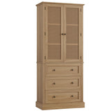 FACBOTALL 73" Tall Kitchen Pantry, Rattan Doors Pantry Cabinet with 3 Drawers and Adjustable Shelf, Large Wood Storage Cabinet, Rustic Wood Cupboard for Kitchen, Dining Room, Bathroom, Walnut FACBOTALL