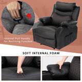 Comermax Faux Leather Black Recliner Chair with Massage and Heat Wide Seat Manual Reclining Chair with Cup Holders, Heated Massaging Recliner Chair for Adults Comermax