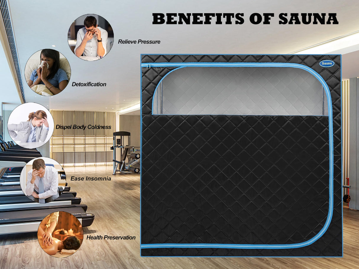 Wizzisauna 2 Person Infrared Sauna | Full Size Portable Sauna Tent | FAR Infrared Sauna for Home, 1,350watt, Home Saunas with Heating Foot Pad*2, Portable Chair*2, (L56.7 x W31.5 x H59.4, Black) Wizzisauna