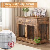 PRETZI Dog Crate Furniture, 44 Inch Wooden Dog Kennel Indoor with 2 Storage Drawers, Heavy Duty Large Dog Crate Furniture, Rustic Style Decorative End Table Dog Cage for Small/Medium/Large (Brown) PRETZI