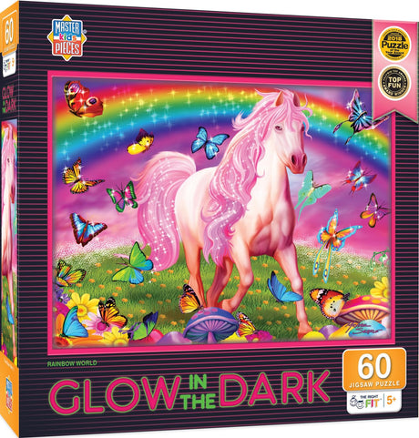 MasterPieces 60 Piece Glow in the Dark Fantasy Puzzle for Kids - Rainbow World - 14"x19" - Screen-Free Fun! Masterpieces