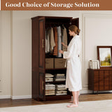 Tafeumob Solid Wood Armoire Wardrobe: Small Classic 2 Doors Solid Wood Bedroom Armoires with Hangingrod Clothes Cabinet Storage Cherry Red Finish 31.26" L x 19.69" W x 70.87" H Tafeumob