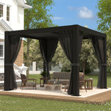 LVUYOYO Louvered Pergola 10' x 10', Outdoor Pergola with Adjustable Roof, Patio Aluminum Frame Metal Gazebo with Curtains and Netting for Patio, Backyard, Garden, Deck (Black) LVUYOYO
