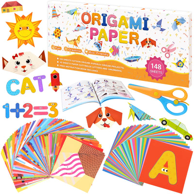 Wxqfumy Kids Craft Origami Paper Kit for Kids Ages 5-8 8-12, with Guiding Book Scissor & 94 Patterns, DIY Art Skills Projects Birthday Gifts Travel Toys Activity for Boy Girl, Color Folding Paper Set