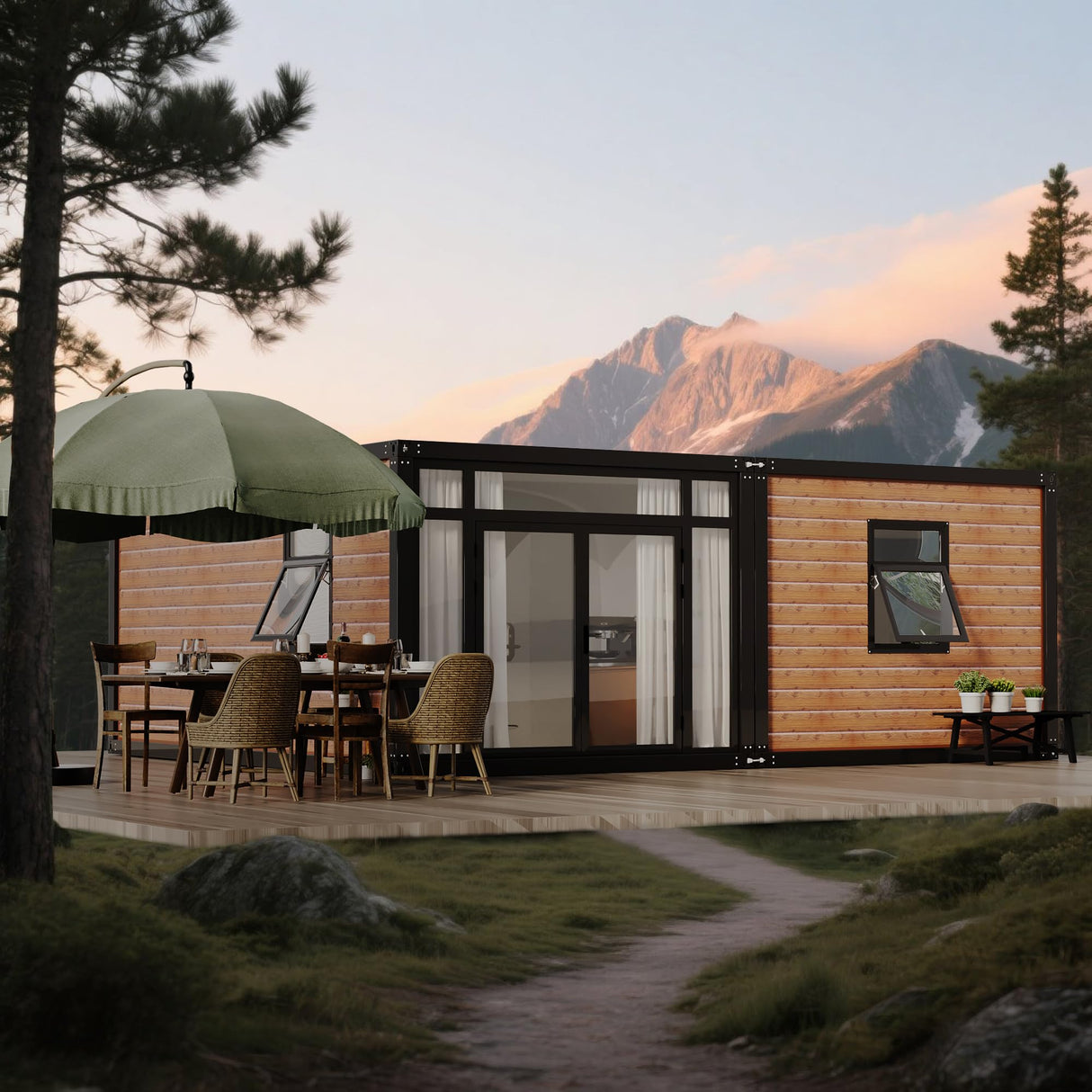 20FT Tiny House to Live in,Portable Prefab House with 2 Bedroom,1 Full Equiped Bathroom and Kitchen,Prefabricated Container House for Adults Living,Foldable Mobile Home with Steel Frame AMGUI