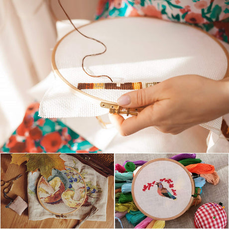 Sherbo 3 Pieces Beech Wood Embroidery Hoops Set by 4 Inch to 6 Inch Circle Hoop Ring Cross Stitch Cotton for DIY Embroidery Floss Starter of Sewing Art Kits Crafts S SHERBO