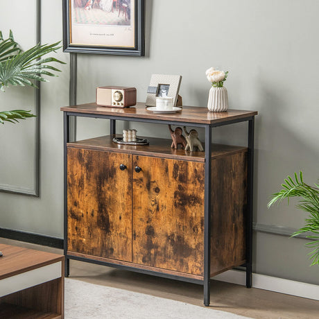 Giantex Buffet Cabinet with Storage, 2-Door Kitchen Sideboard with Shelves, Cable Holes, Industrial Coffee Bar Cabinet, Console Table for Entryway, Living Room, Rustic Brown Giantex