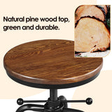 Yaheetech Industrial Bar Stool Vintage Counter Stool Rustic Counter Height Bar Stool Adjustable Metal Stool with Round Wood Seat Kitchen/Dining/Cafe Chair 20-27 Inch Tall, Brown, 1PCS Yaheetech