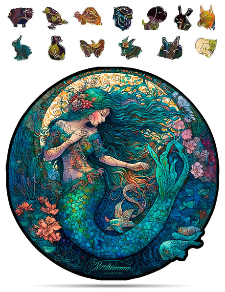 Crafthub Mystical Creatures Wooden Puzzles for Adults – A3 Dreamy Mermaid with 127 Pieces Wood Puzzles – Jigsaw Puzzles with Unique Animal Shapes – 10.9"x10.9" CRAFTHUB