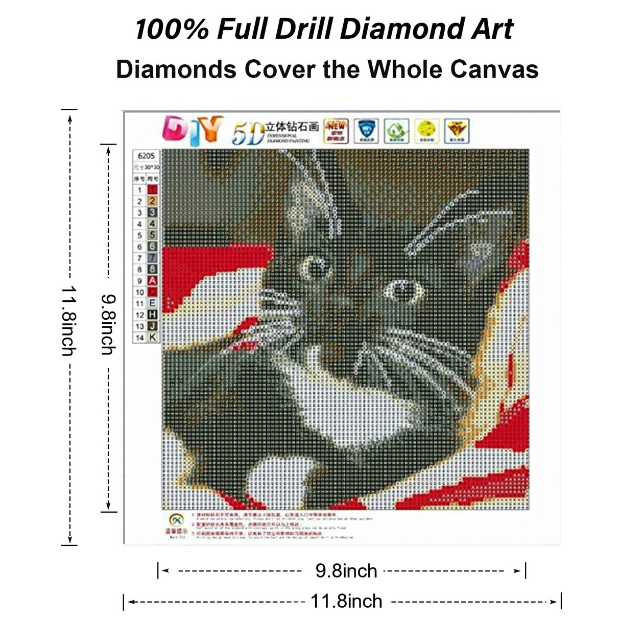 RICUVED DIY 5D Diamond Art Kits, Black Cat Diamond Art Full Diamond Art Kits for Adults Cat Crystal Rhinestone Embroidery Cross Stitch Arts Craft Supply Canvas Wall Decor 12x12 inches RICUVED