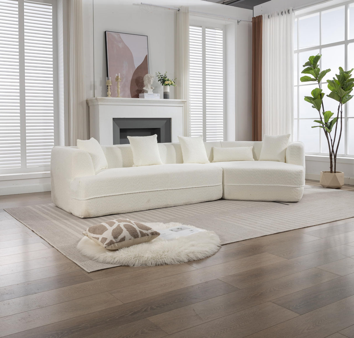 Merax 125" Large Sofa Couch, 2 Piece Free Combination, Modern Modular Upholstered Sectional Corner Sofa with Pillows and High-Density Foam for Living Room, Bedroom, Salon, Cream White Merax