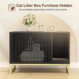 Halitaa Litter Box Enclosure, Modern Cat Litter Box Furniture Hidden Litter Box with Scratch Pad, Cat Washroom House End Table, Entryway Bench for Livingroom (Black) Halitaa