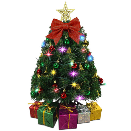 Small Christmas Tree with Lights - 23 Inch Mini Tabletop Christmas Tree with Multi-Color LED Lights, Hanging Ornaments, Decorative Bow and Gift Boxes - Prelit Table Tree for DIY Christmas Decoration stargo