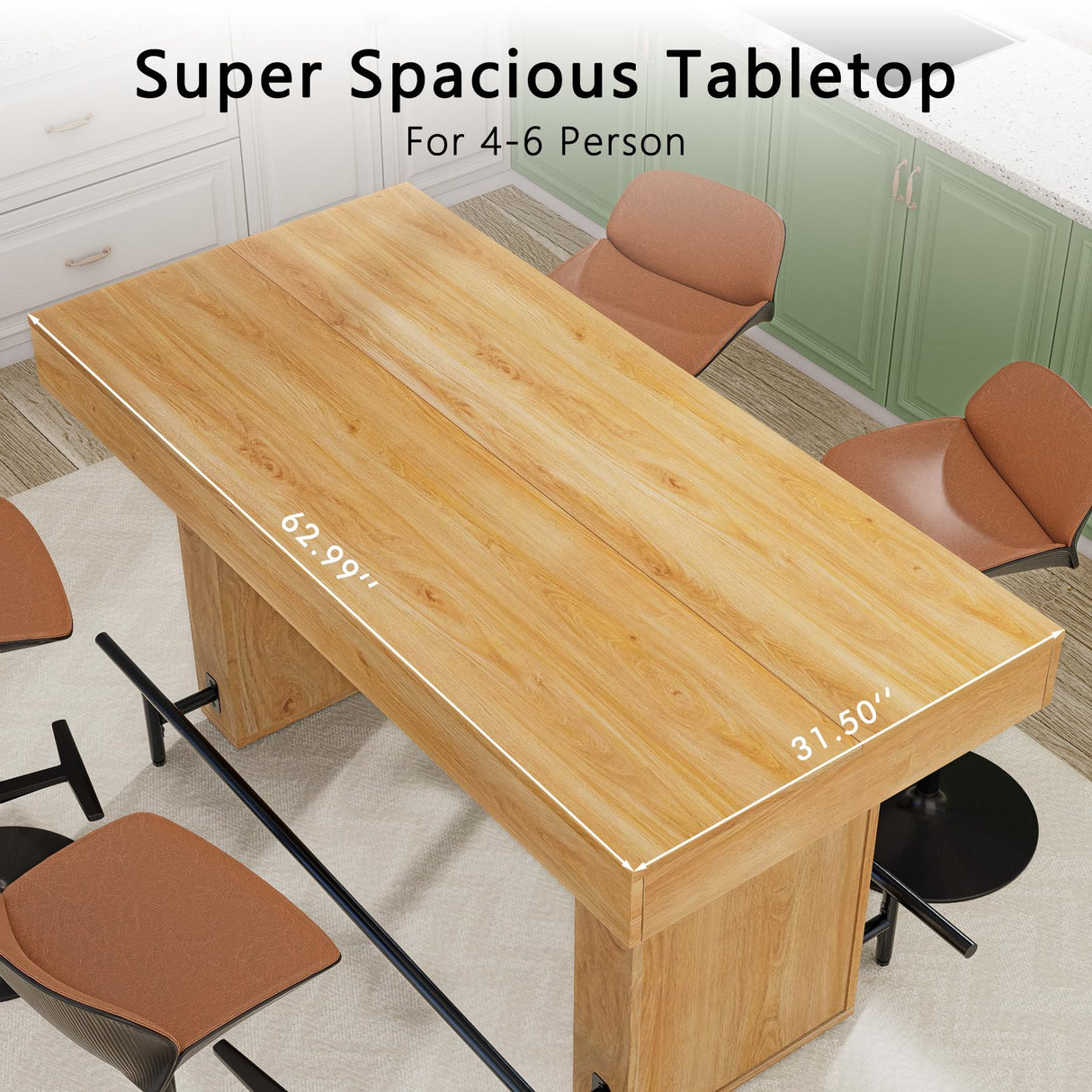 FUXJUM 63 Inch Wide Bar Table with Footrest Counter Height Pub DiningTable for 4-6 People Farmhouse Bar Unit for Home Kitch,Dining Room FUXJUM