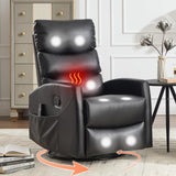 Manual Swivel Rocker Recliner Chair with Massage, Overstuffed Recliner Glider with Vibration Massage and Heat for Nursery, Living Room Reclining Sofa Chair, PU Leather Black Luxlen