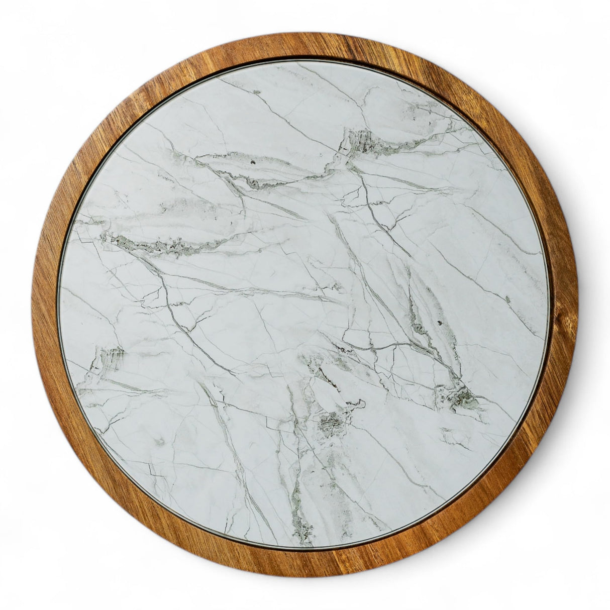 12-Inch Premium Acacia Wood Lazy Susan Turntable for Table Top with Removable Marble Texture Glass Plate, Wooden Lazy Susan for Dining Table Centerpiece & Kitchen Countertop Rickby